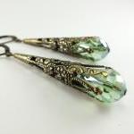 Peridot Green Earrings Long Dangle Earrings Brass Jewelry August Birthstone
