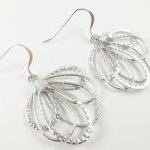 Silver Feather Earrings Metal Filigree Earrings Sterling Silver Earwires