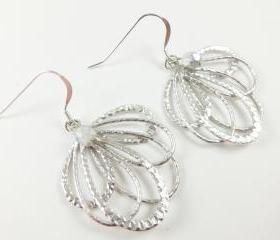 Silver Feather Earrings Metal Filigree Earrings Sterling Silver Earwires